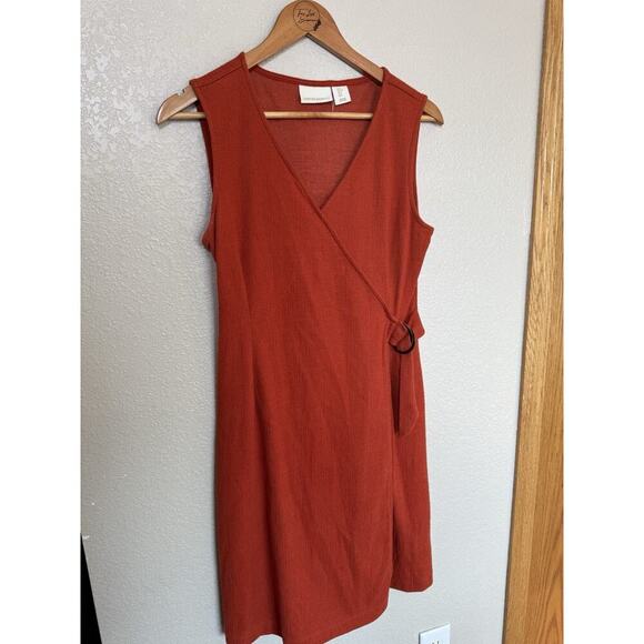 Cynthia Rowley Burnt Orange Faux Wrap Dress Small Fall Textured Knit Sleeveless - Picture 3 of 5